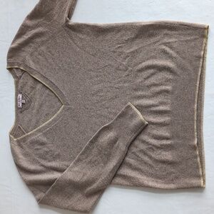 Juicy Couture 100% Cashmere Light Brown Sweater w/ Glod Trim V-neck Size XL